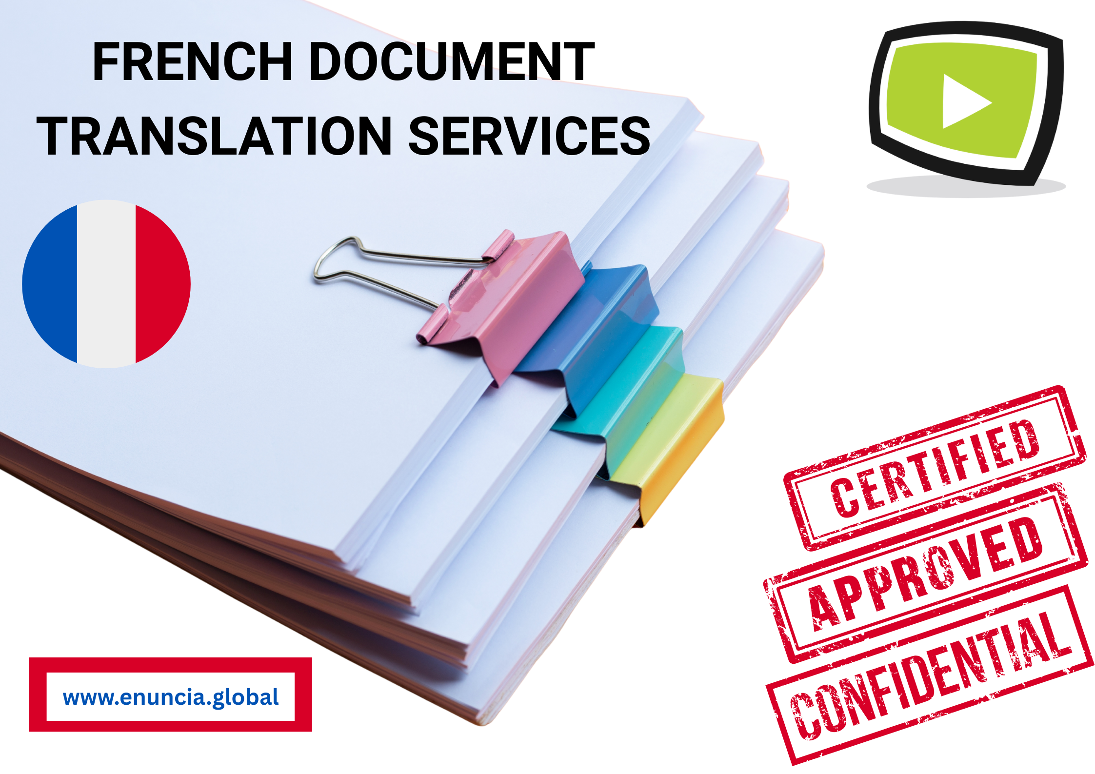 French document translation services for certificates, academic records, business files and France-facing submissions by Enuncia Global