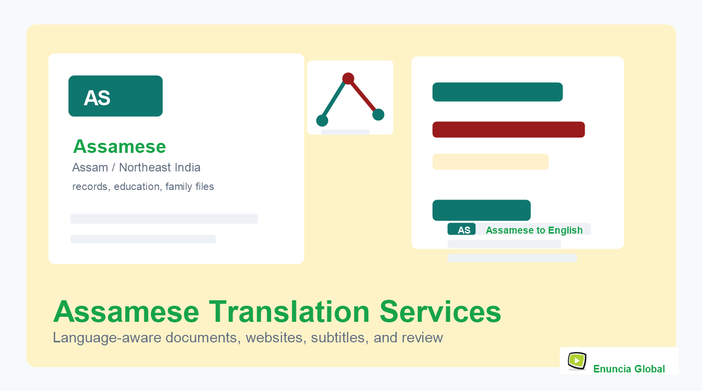 Assamese Translation Services service page image with Enuncia Global watermark