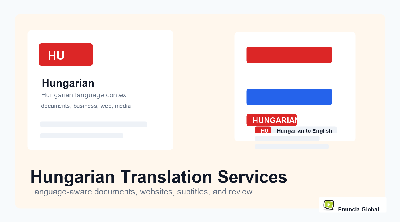 Hungarian Translation Services service page image with Enuncia Global watermark