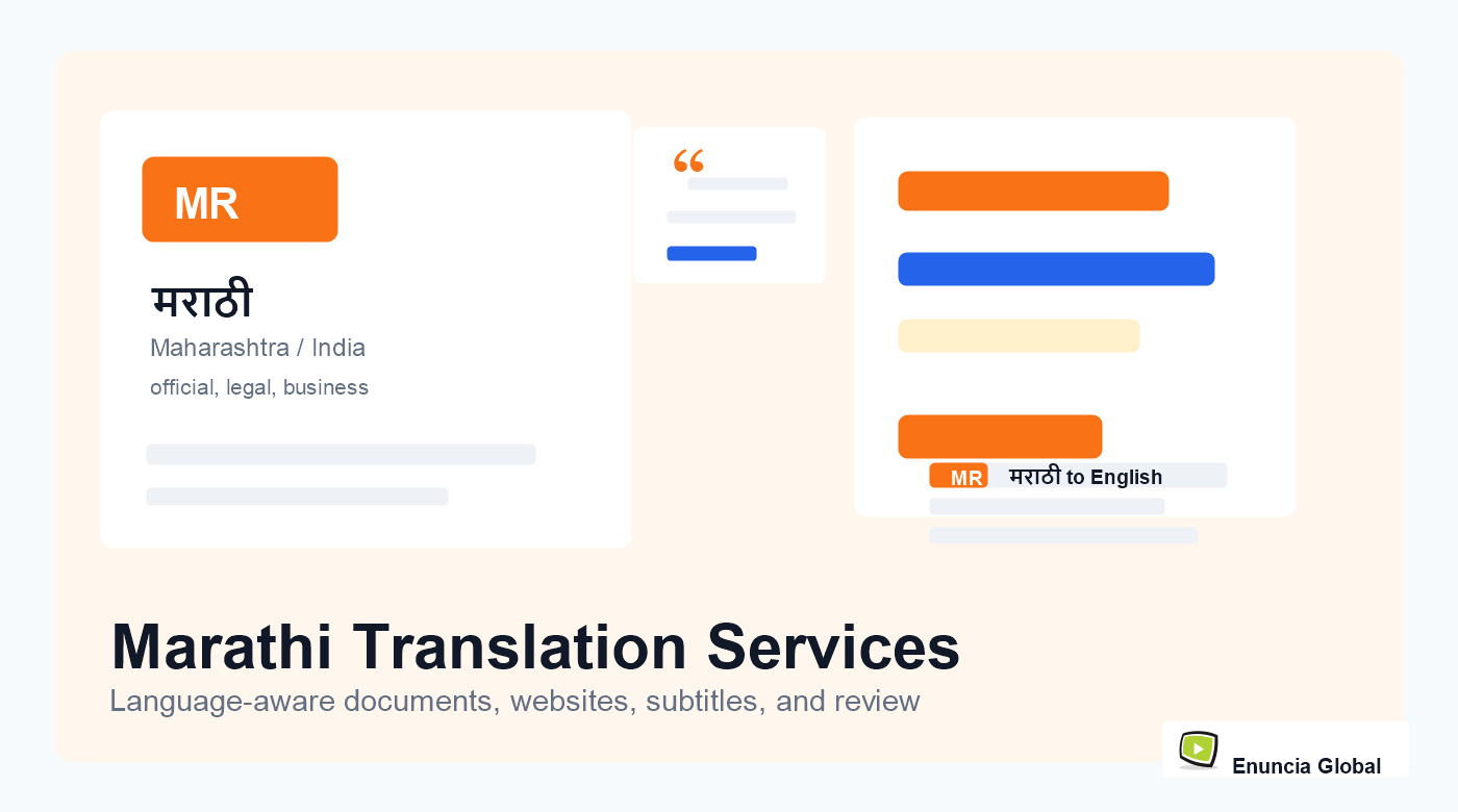 Marathi Translation Services service page image with Enuncia Global watermark