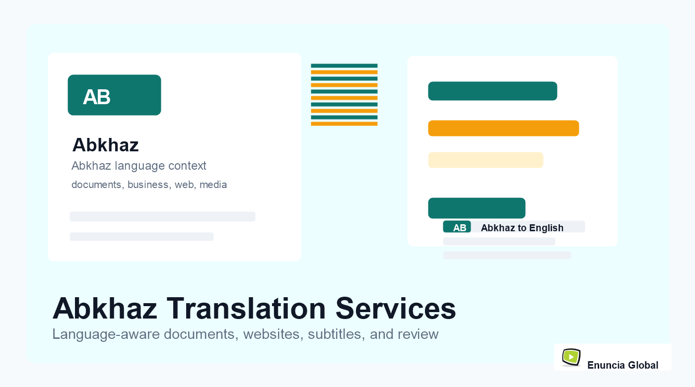 Abkhaz Translation Services in India by Enuncia Global with document, media and official-use translation workflow