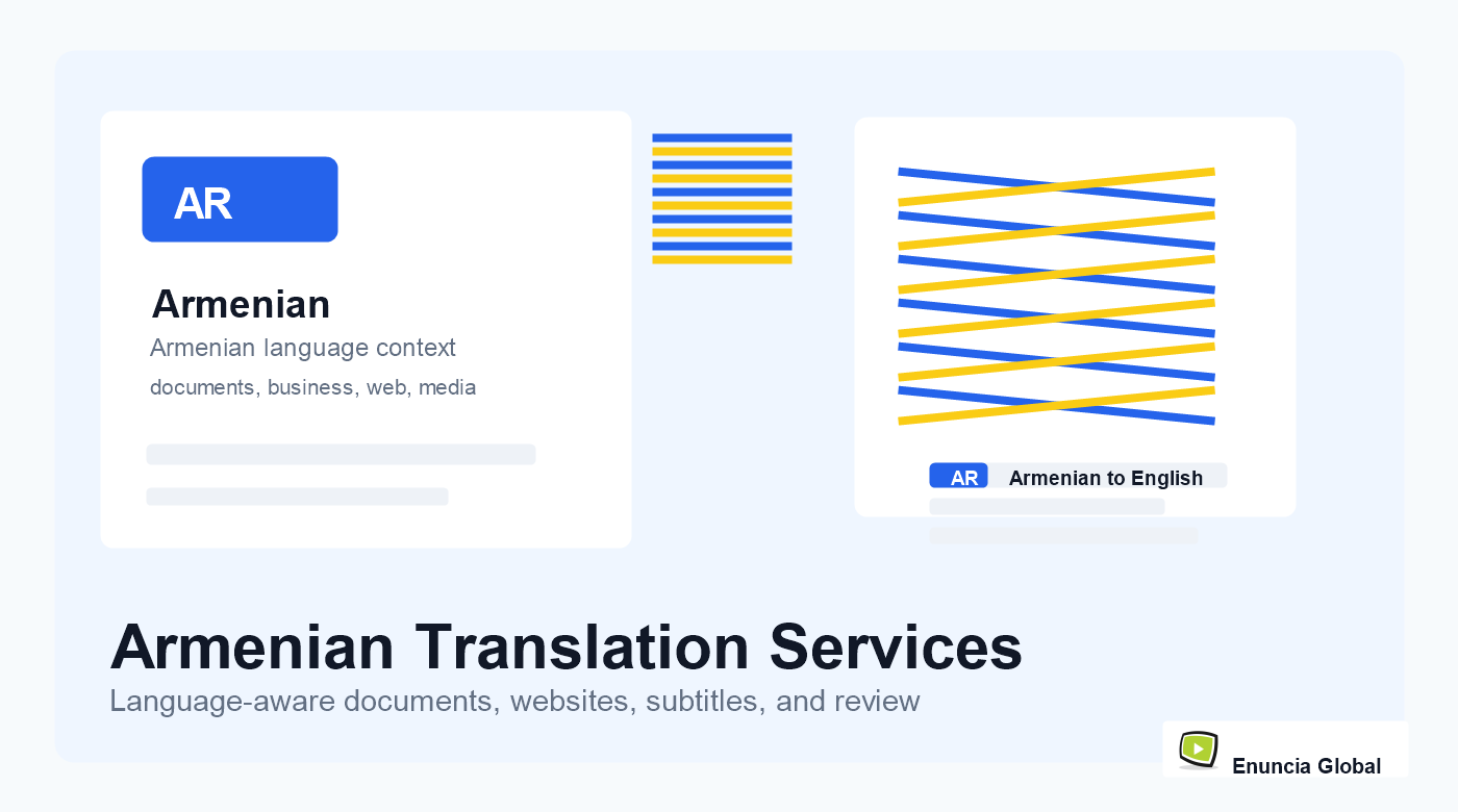 Armenian Translation Services in India by Enuncia Global with document, media and official-use translation workflow