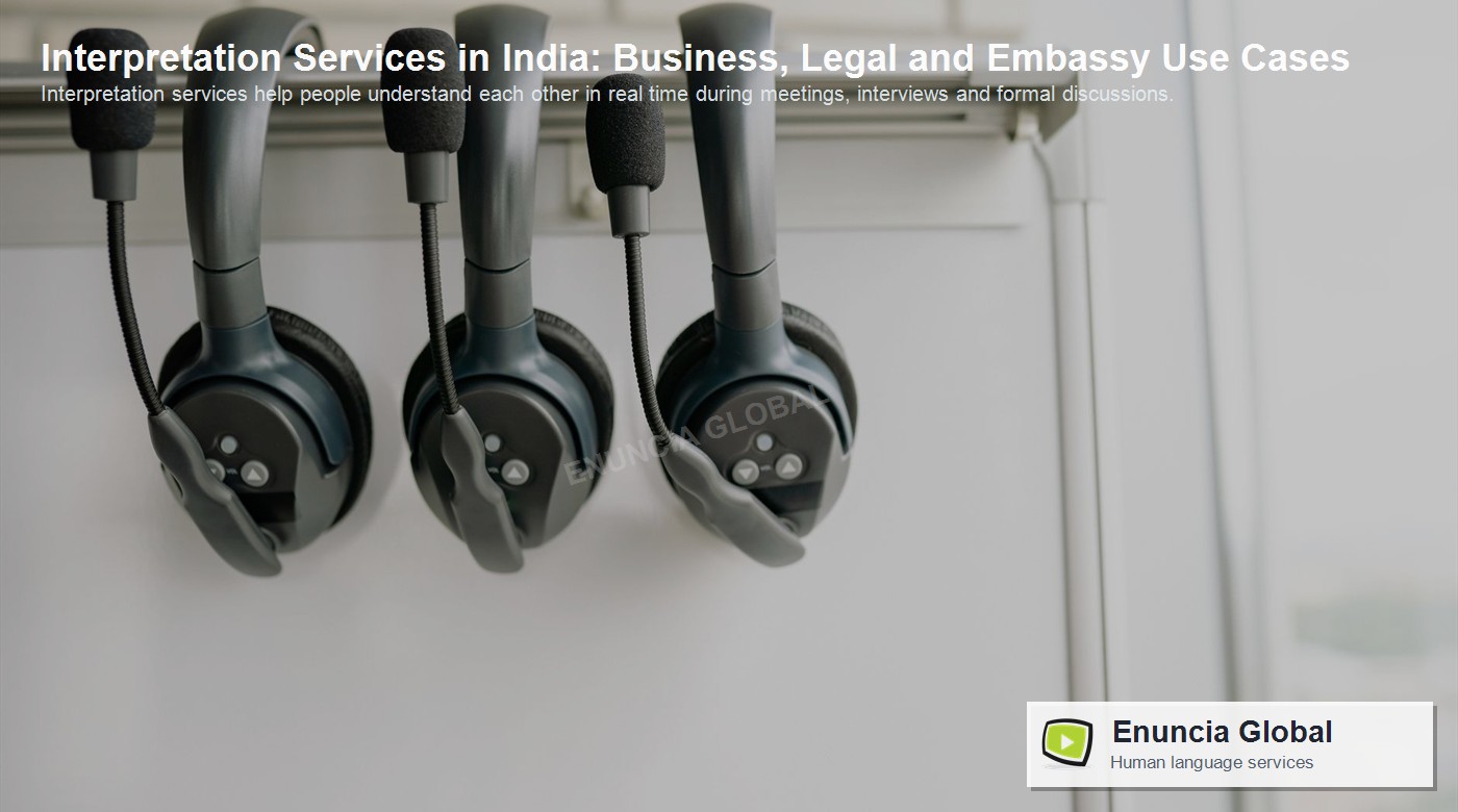 Interpretation Services in India: Business, Legal and Embassy Use Cases by Enuncia Global - Interpretation services help people understand each other in real time during meetings, interviews and formal discussions.