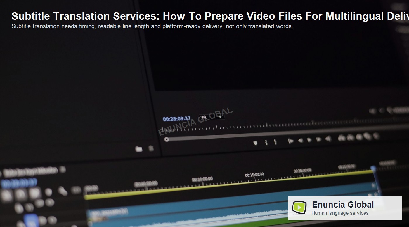 Subtitle Translation Services: How To Prepare Video Files For Multilingual Delivery by Enuncia Global - Subtitle translation needs timing, readable line length and platform-ready delivery, not only translated words.