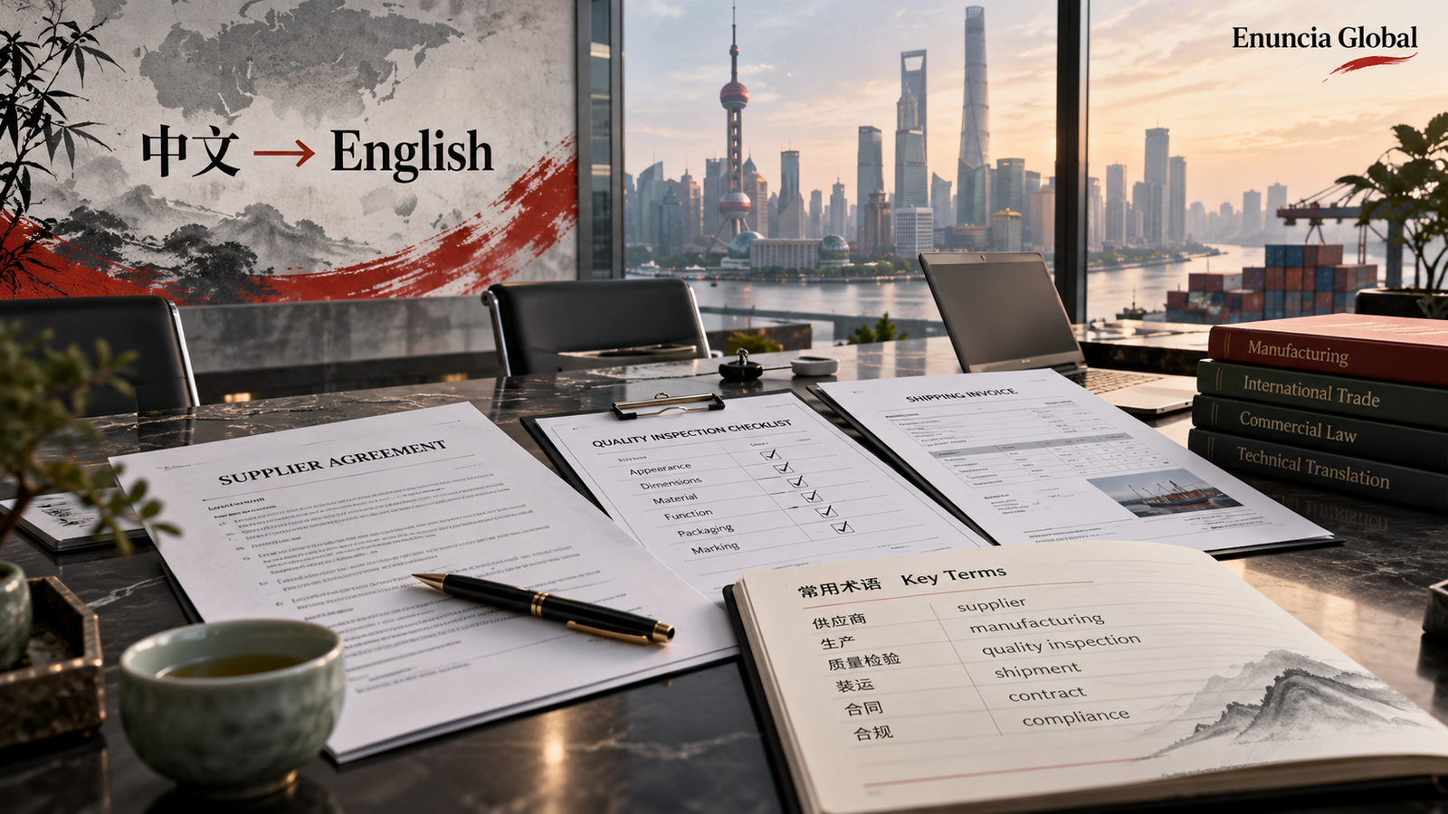 Mandarin Chinese to English business translation for supplier agreements, manufacturing quality checks and shipping documents