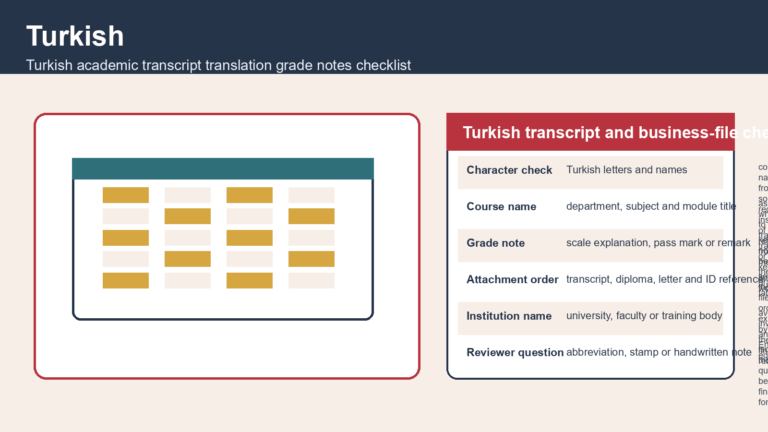 Turkish Academic Transcript Translation Grade Notes Checklist for Admissions and HR Files