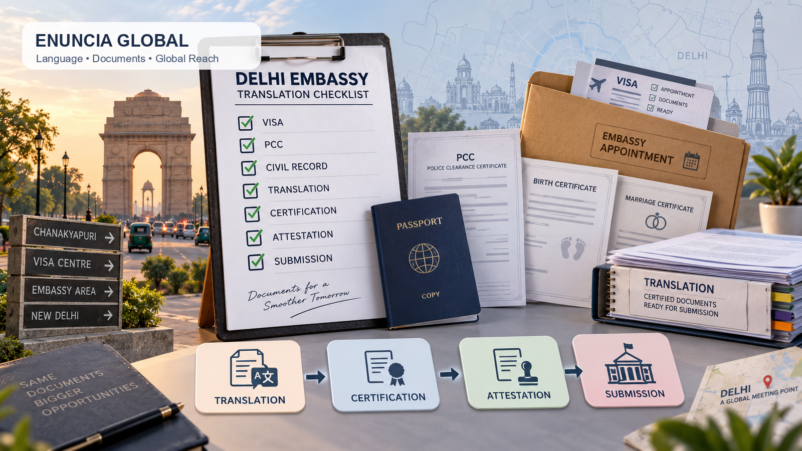 Delhi Embassy Translation Checklist: Visa, PCC and Civil Documents That Must Match Before Submission