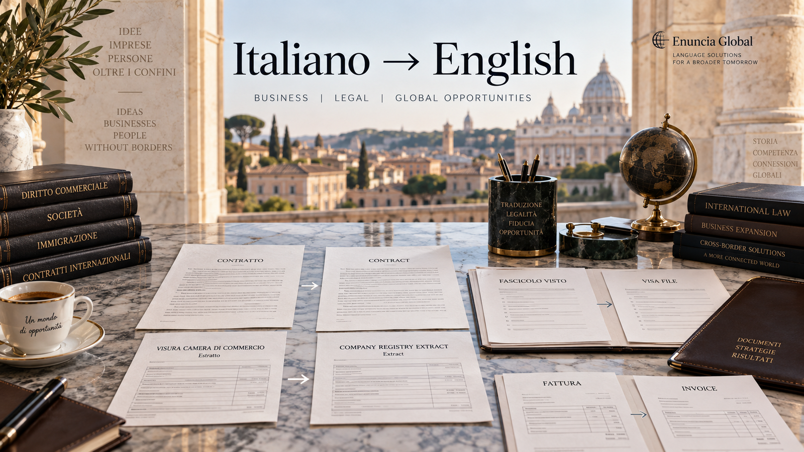 Italian to English business and legal translation for contracts company records and visa files