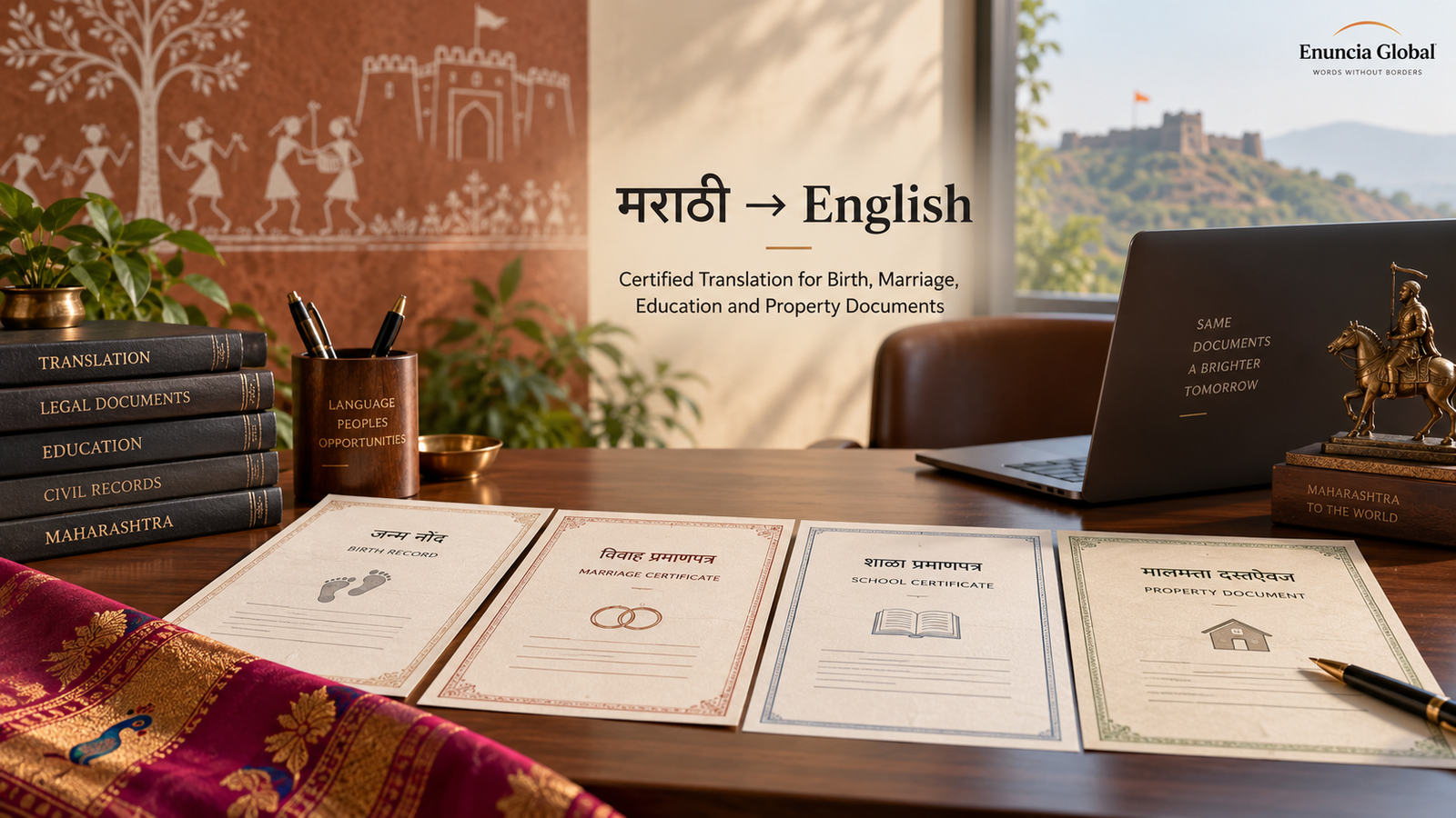 Marathi to English certified translation for birth marriage education and property documents
